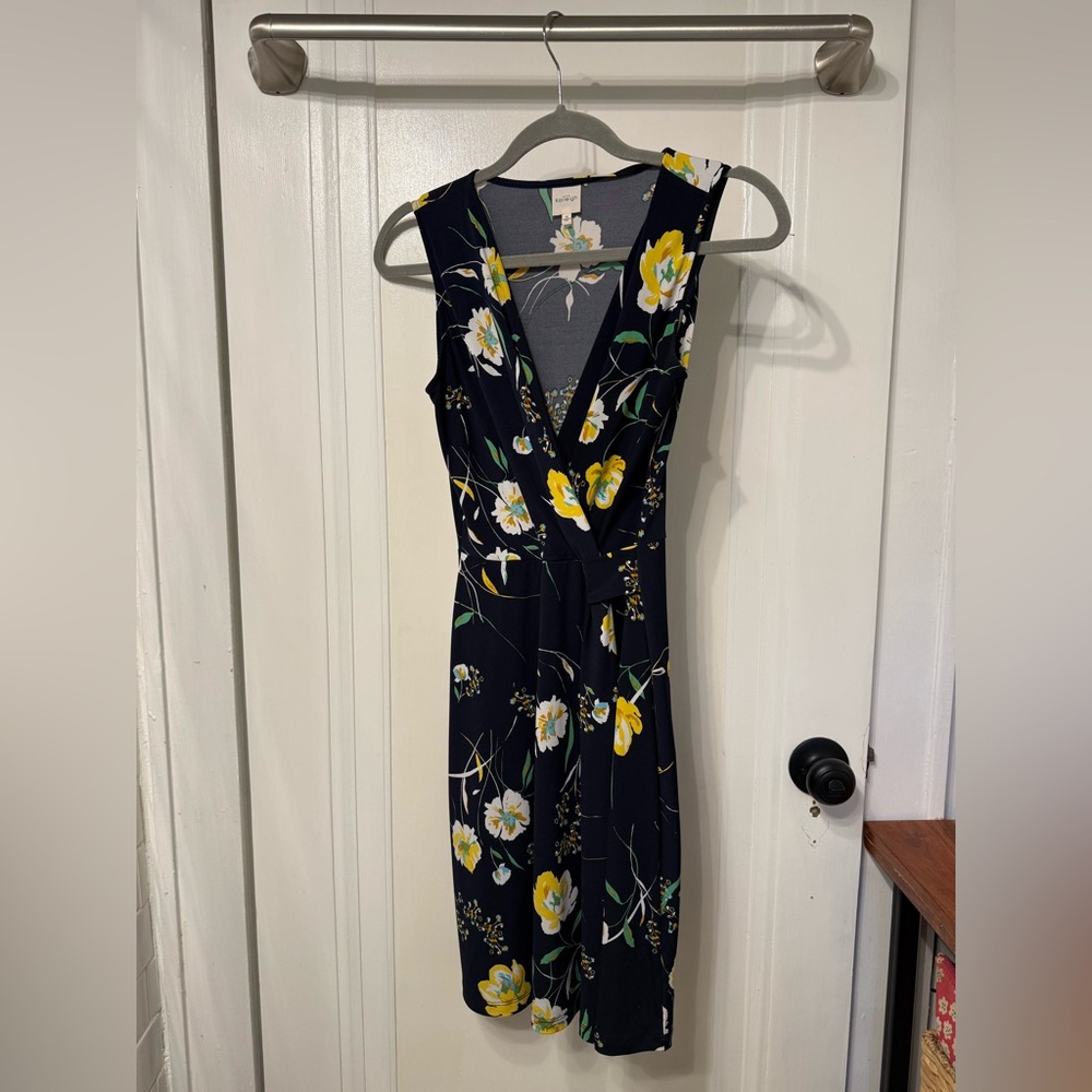 Kaileigh Gray Floral Dress with Yellow and Green Accents